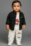 3 PC Black Spring Autumn New Boy Cartoon Print Shirt, T-shirt, Pant Suit Three-piece Suit, Perfect for Outdoor SD6410B